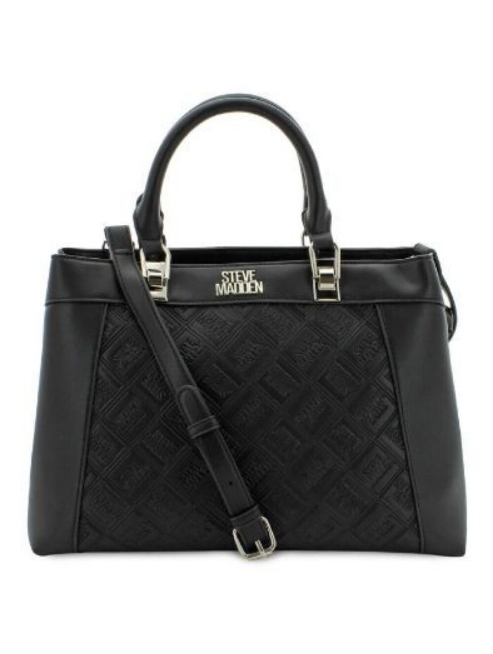 Steve Madden Black Quilted Logo Tote Handbag